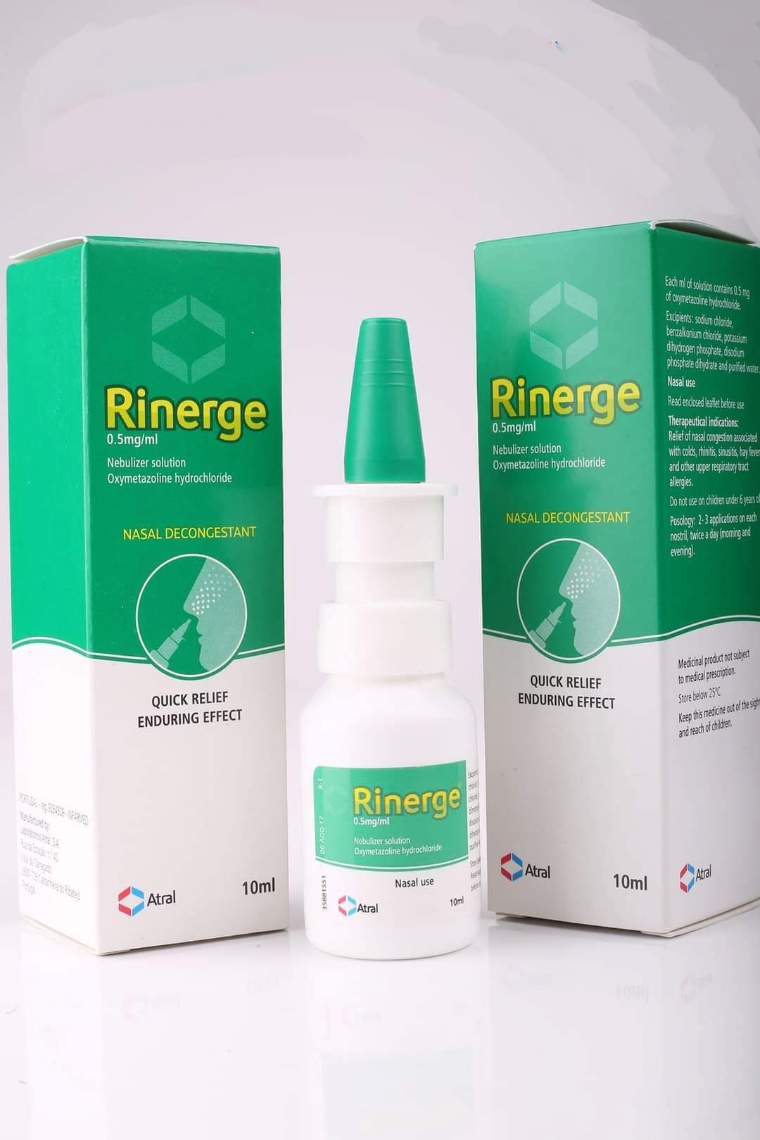 Rinerge 0.5mg/ml nasal decongestant 10 ml spray